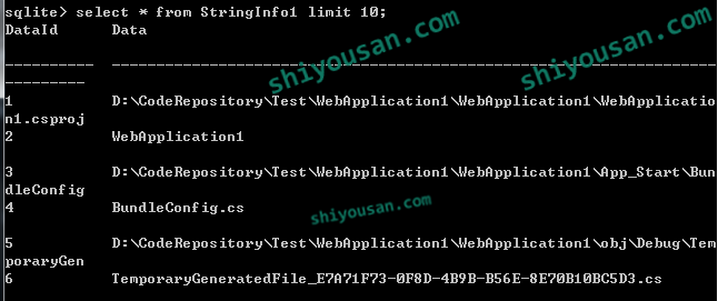 StringInfo1表查詢的資料截圖